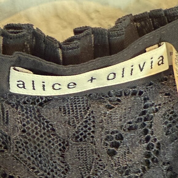 Alice + Olivia Black Blouse Top Lace Sheer Goth Witchy Romantic XS - Picture 7 of 11